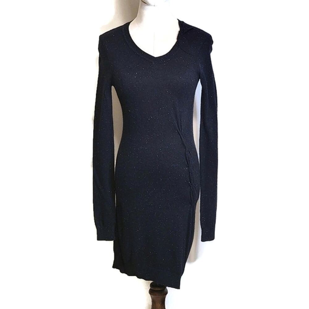 ALLSAINTS Black Speckled Midi Sweater Dress V Neck Long Sleeve Casual Wear 4